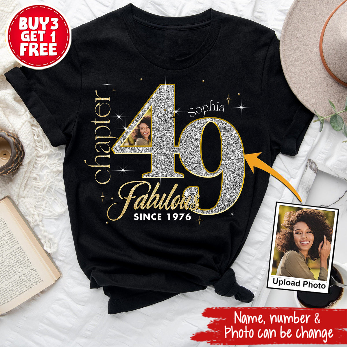 Custom Face Photo 49&#39;s Birthday Shirt, Fabulous Since 1976 49th Birthday Unique T Shirt For Woman, Custom Birthday Shirt, Her Gifts For 49 Years Old , Turning 49 Birthday Cotton Shirt-YPT-ALK
