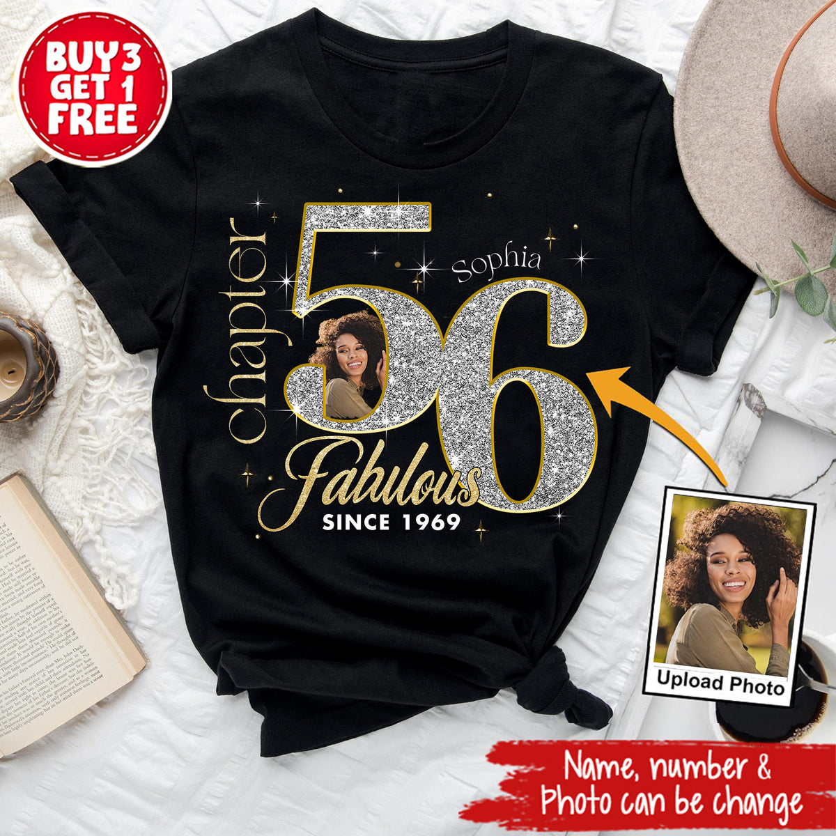 Custom Face Photo 56&#39;s Birthday Shirt, Fabulous Since 1969 56th Birthday Unique T Shirt For Woman, Custom Birthday Shirt, Her Gifts For 56 Years Old , Turning 56 Birthday Cotton Shirt-YPT-ALK