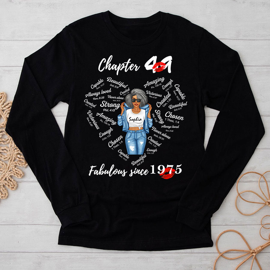 Chapter 49, Fabulous Since 1975 49th Birthday Unique T Shirt For Woman, Her Gifts For 49 Years Old , Turning 49 Birthday Cotton Shirt-TLQ
