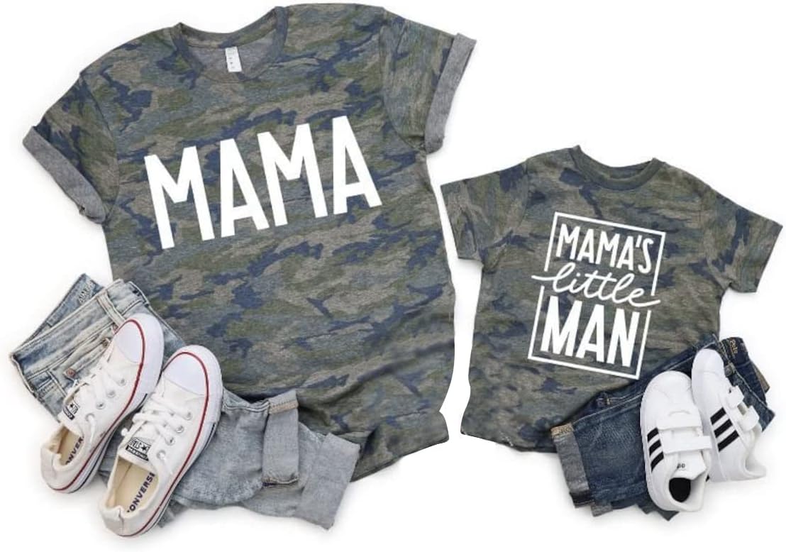 Mom and Son Matching Outfits Mama and Mama&#39;s Litter Man Print Shirts Cute Mom and Son Mothers Gifts