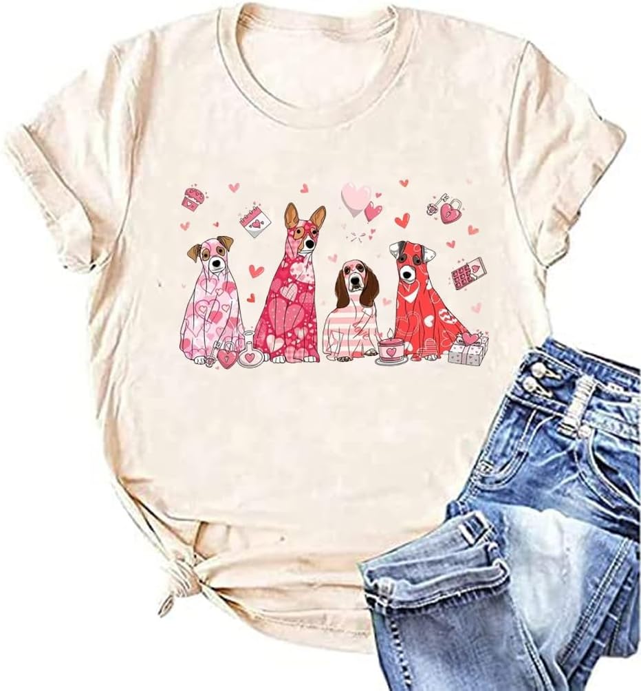 Dog Lovers Shirt for Women Cute Dog Paw Heart Graphic Shirt Dog Mom Valentine&#39;s Mother&#39;s Day Tops Spring Tee