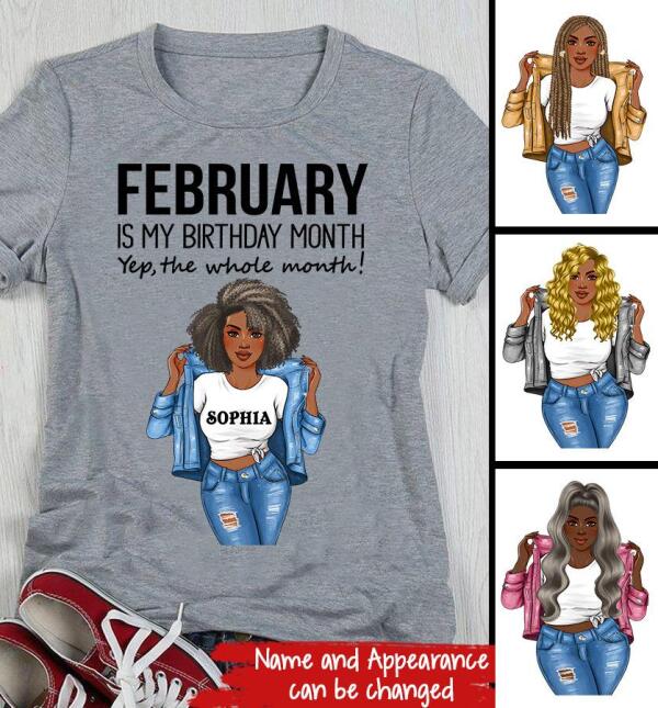 Personalized Birthday T Shirt, February is my birthday month, yep the whole month, Her Birthday Gifts For February, Afro Girls Shirt For Black Woman