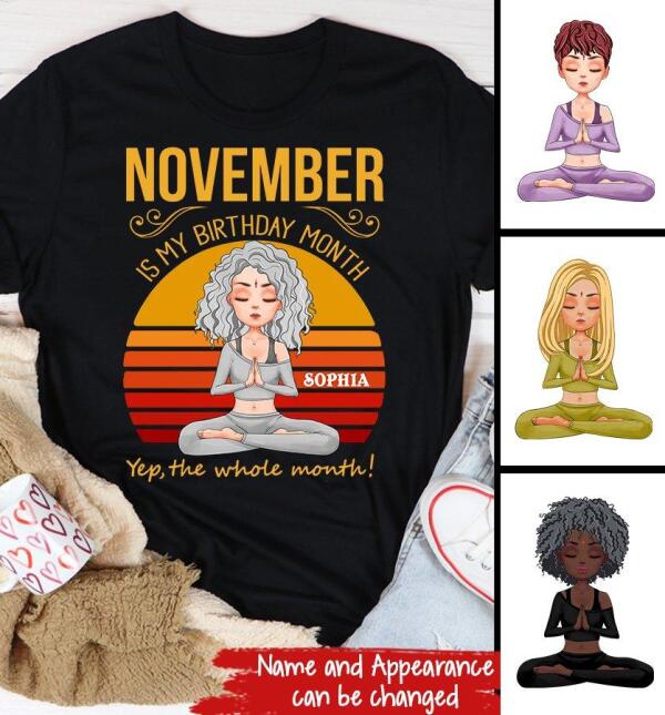 Personalized November yoga t Shirt, November Birthday T Shirt, Customize Birthday Shirt For Yoga lovers