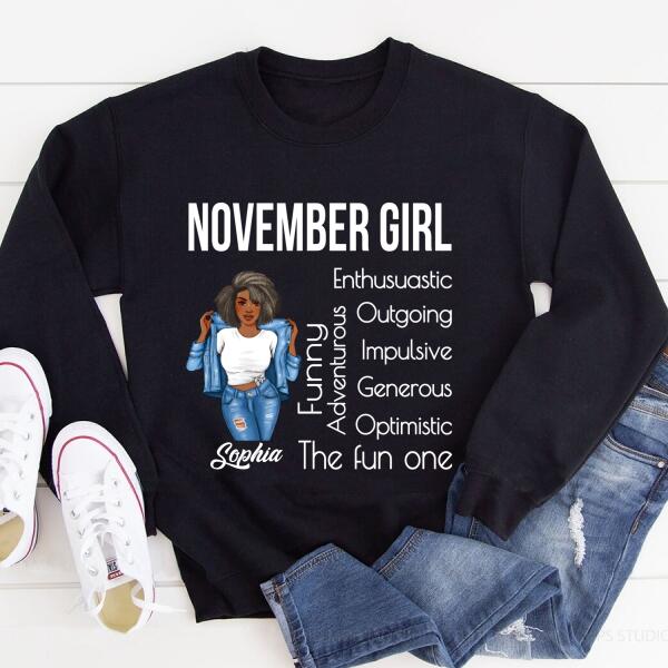 Personalized November girl Shirt, November Birthday T Shirt with sayings, Customize Birthday Shirt For Black Woman