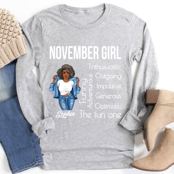 Personalized November girl Shirt, November Birthday T Shirt with sayings, Customize Birthday Shirt For Black Woman