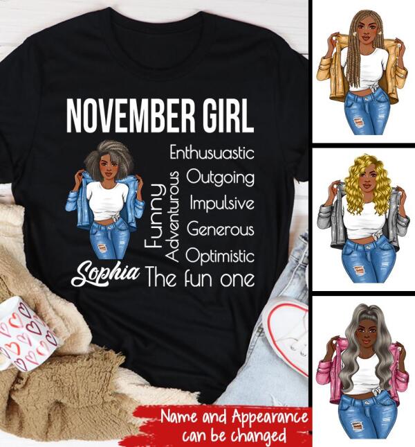 Personalized November girl Shirt, November Birthday T Shirt with sayings, Customize Birthday Shirt For Black Woman