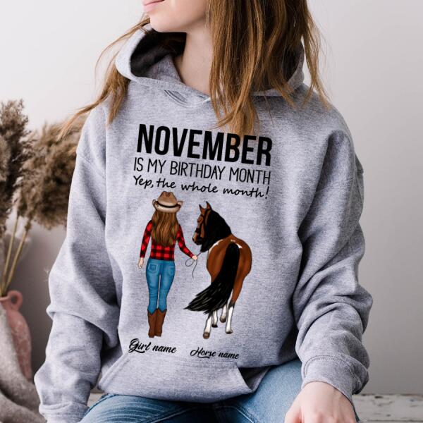 Personalized Birthday Cowgirl T Shirt, November is my birthday month, yep the whole month, Her Birthday Gifts For November, T Shirt for Horse Lovers