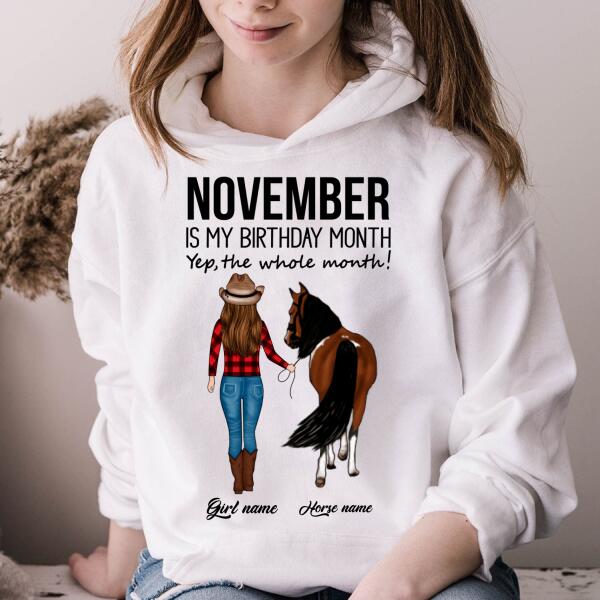 Personalized Birthday Cowgirl T Shirt, November is my birthday month, yep the whole month, Her Birthday Gifts For November, T Shirt for Horse Lovers
