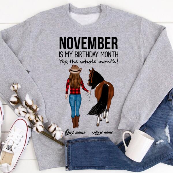 Personalized Birthday Cowgirl T Shirt, November is my birthday month, yep the whole month, Her Birthday Gifts For November, T Shirt for Horse Lovers