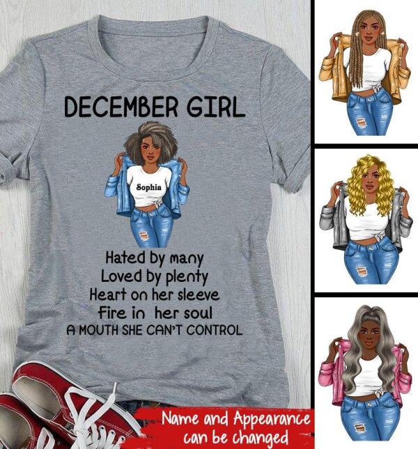 Personalized Birthday T Shirt, December Is My Birthday Month, Queens Are Born In December Cotton T-Shirt, December Birthday Gifts For Afro Woman, December Birthday Gifts