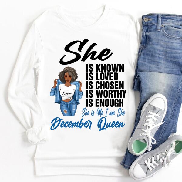 Personalized Birthday T Shirt, December Queen shirt, Queens Are Born In December Cotton T-Shirt, December Birthday Gifts For Afro Woman, December Birthday Gifts