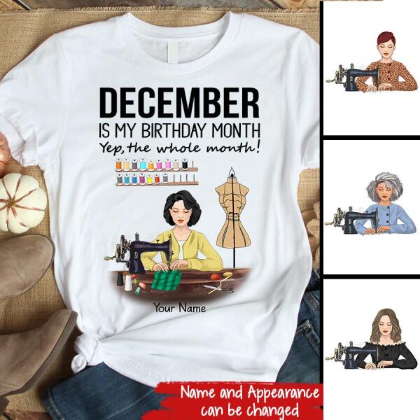 Personalized Birthday T Shirt, December Birthday Shirt, Sewing Lover Cotton Shirt For Women, December Birthday Gifts
