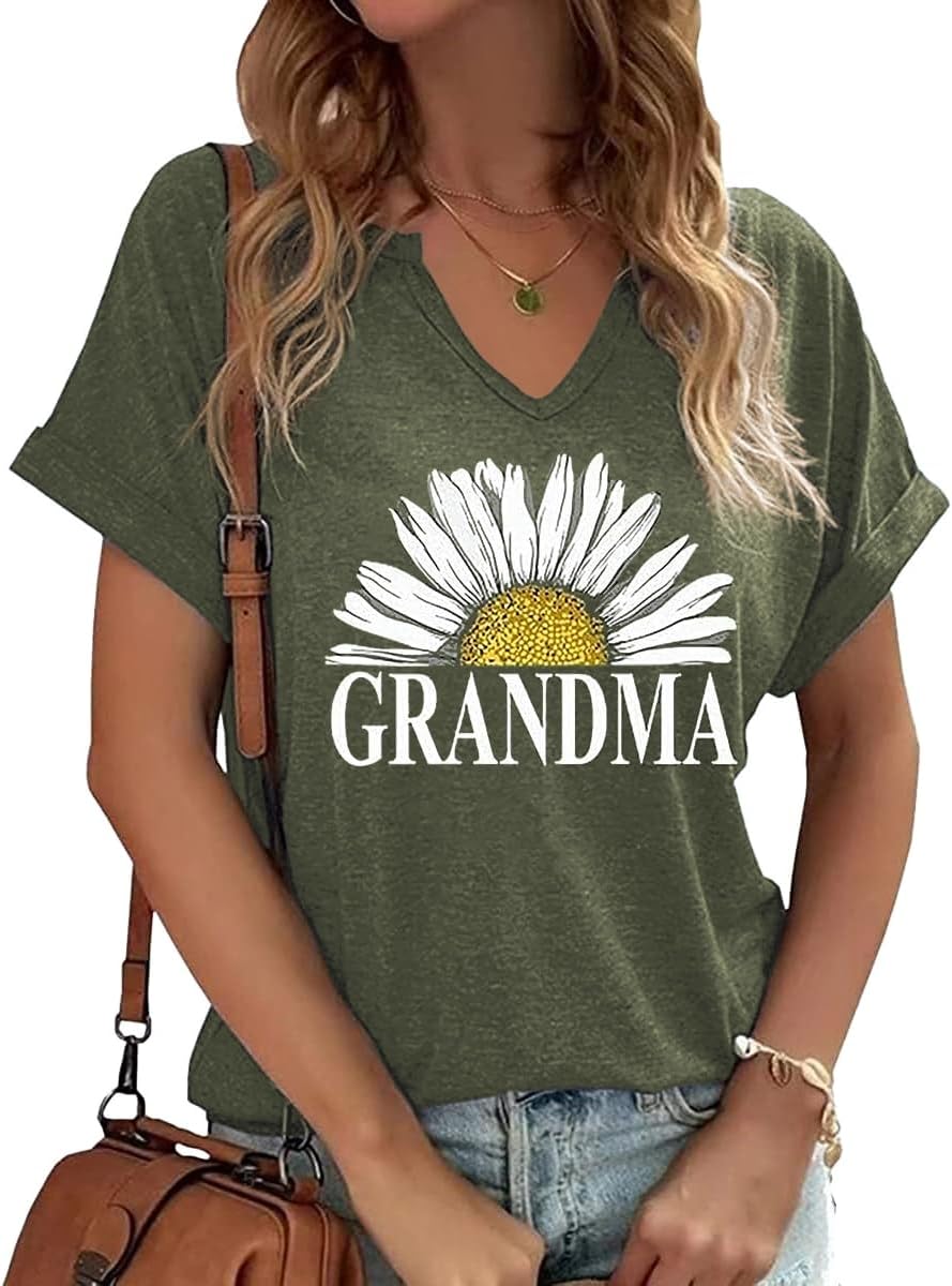 Mama V Neck Shirt Women Funny Mom Life T-Shirt Mother&#39;s Day Short Sleeve Graphic Tees Mama Gift Casual Tops Blouse Mother Shirt