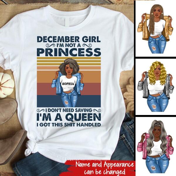 Personalized Birthday T Shirt, I&#39;m not a Princess, I&#39;m a Queen, December Queen shirt, Queens Are Born In December Cotton T-Shirt, December Birthday Gifts For Afro Woman, December Birthday Gifts