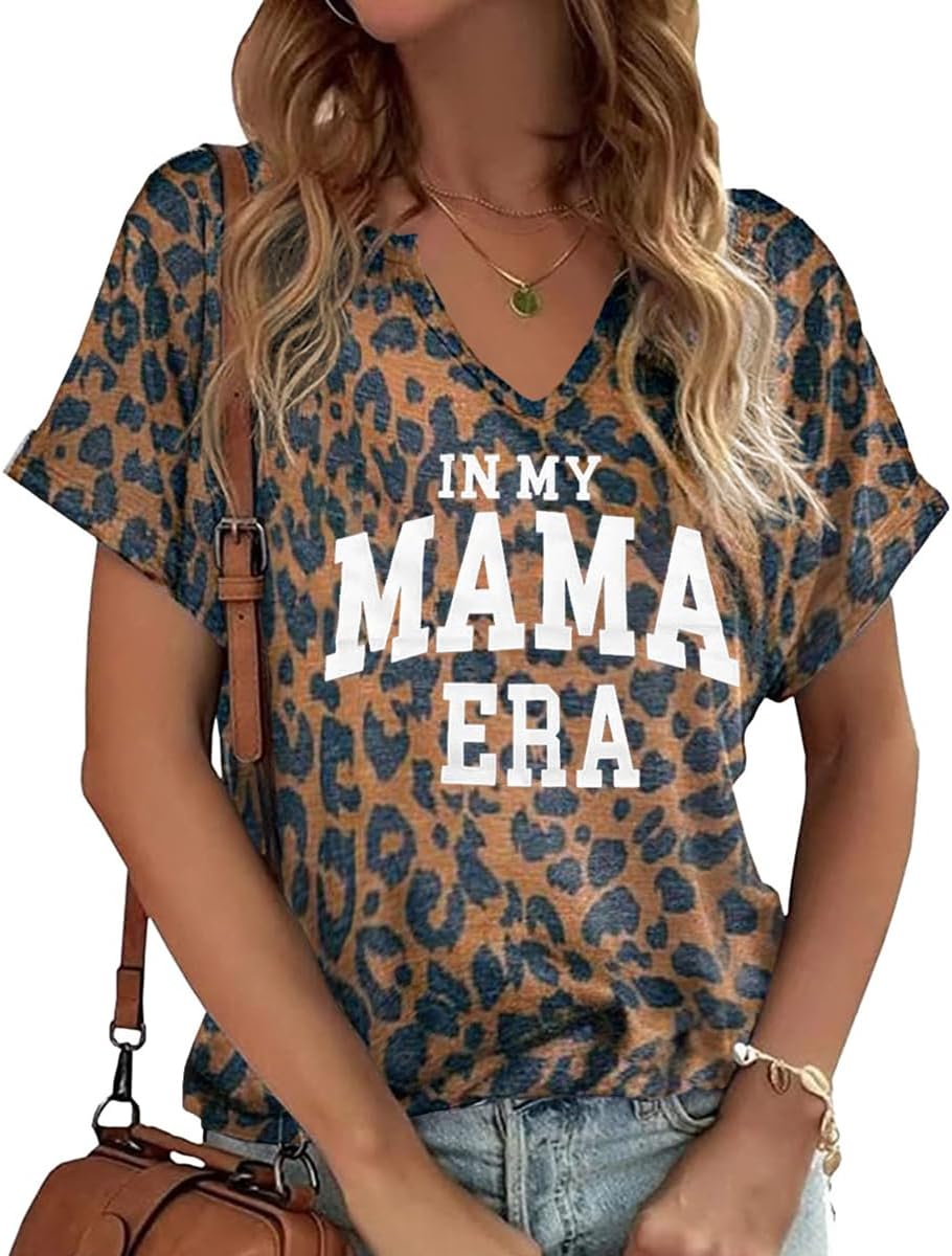 Mama V Neck Shirt Women Funny Mom Life T-Shirt Mother&#39;s Day Short Sleeve Graphic Tees Mama Gift Casual Tops Blouse Mother Shirt