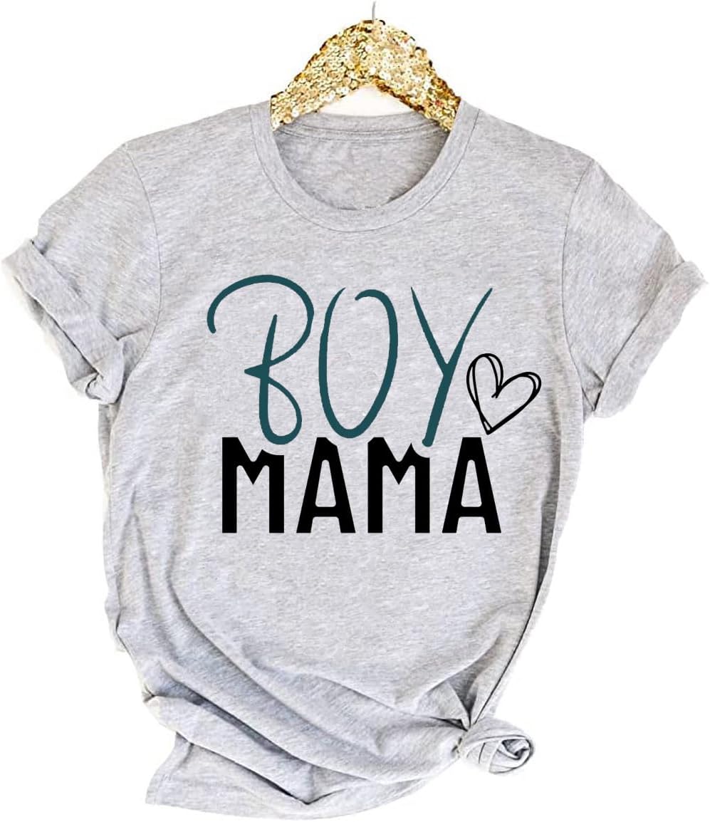 Womens Boy Mama Shirt Casual Letter Printed Boy Mom T-Shirts Short Sleeve Mother&#39;s Day Graphic Tee Tops Mother Shirt