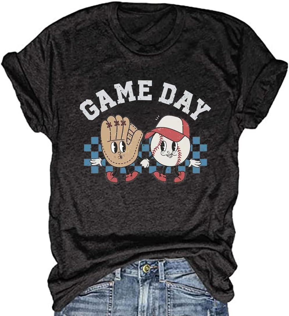 Women&#39;s Baseball Game Day T-Shirt Casual Short Sleeve Family Sports Mother&#39;s Day Mom Graphic Tees Tops