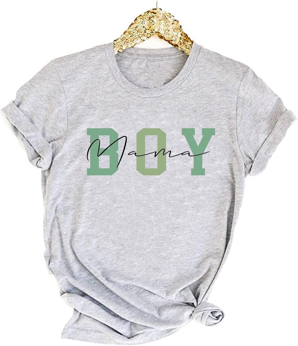 Womens Boy Mama Shirt Casual Letter Printed Boy Mom T-Shirts Short Sleeve Mother&#39;s Day Graphic Tee Tops Mother Shirt