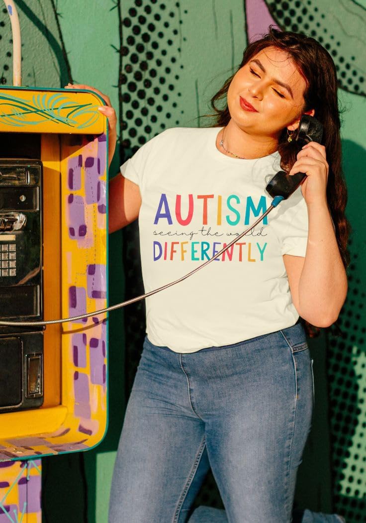 ASTANFY Autism Awareness Shirt Women Autism Seeing The World Differently T-Shirt Casual Bleached Inspirational Tee Tops