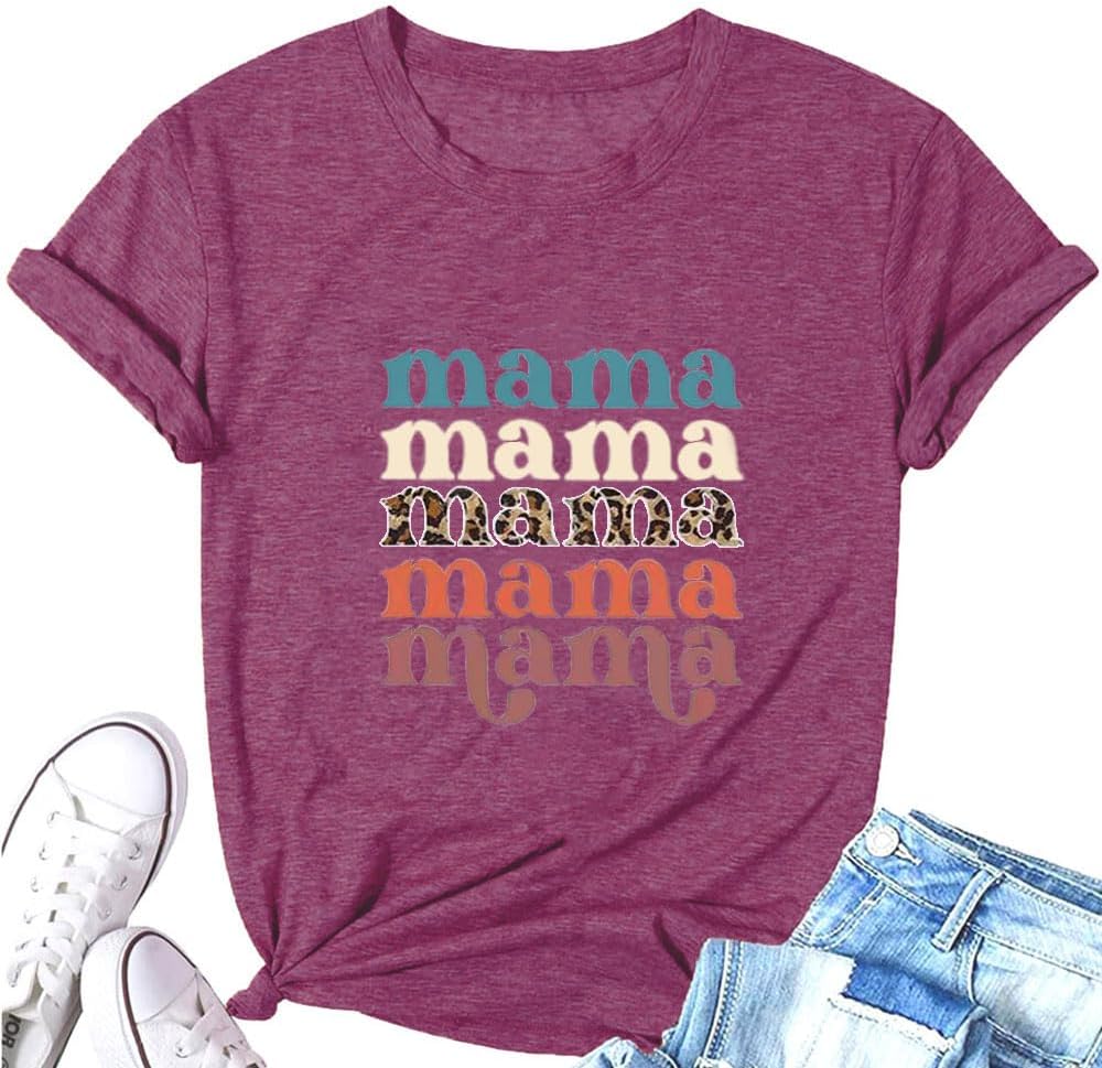 Mama Shirts for Women Thanksgiving Shirts Cute Mama Letter Graphic Tee Shirts Summer Casual Tops Mother Shirt