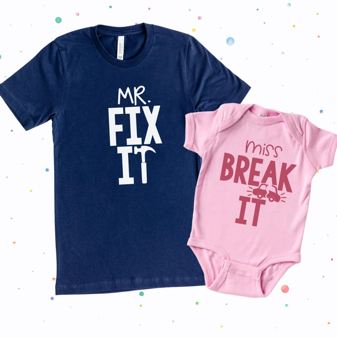 Mr Break It Mr Fix It Funny Dad Son Matching Father&#39;s Day T-Shirt, Dad and Baby Matching Outfits, Father Son Matching, Twin Dad, Daddy Daughter Matching Shirts, Birthday Gift for Dad, New Dad Gifts.