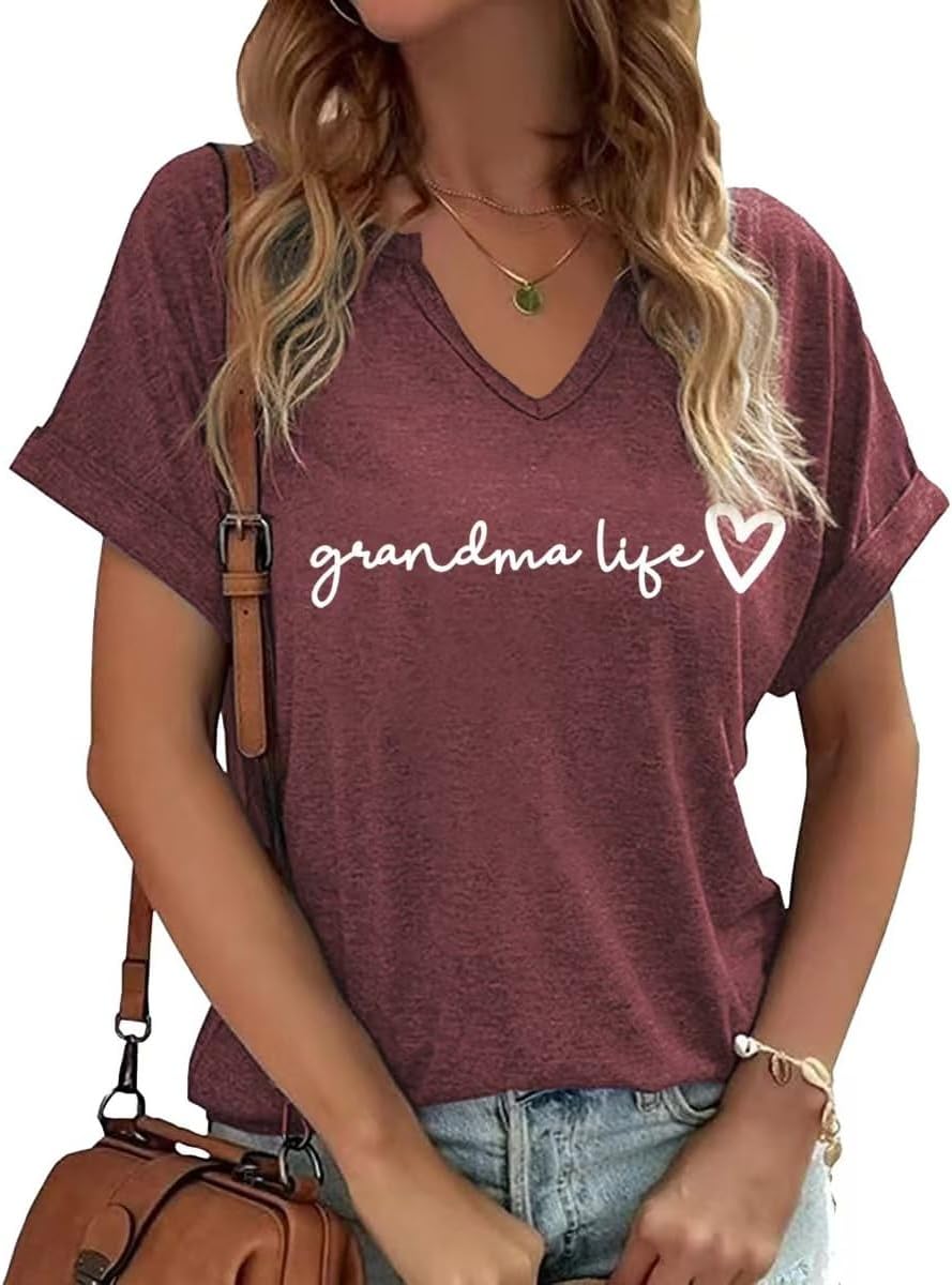 Mama V Neck Shirt Women Funny Mom Life T-Shirt Mother&#39;s Day Short Sleeve Graphic Tees Mama Gift Casual Tops Blouse Mother Shirt