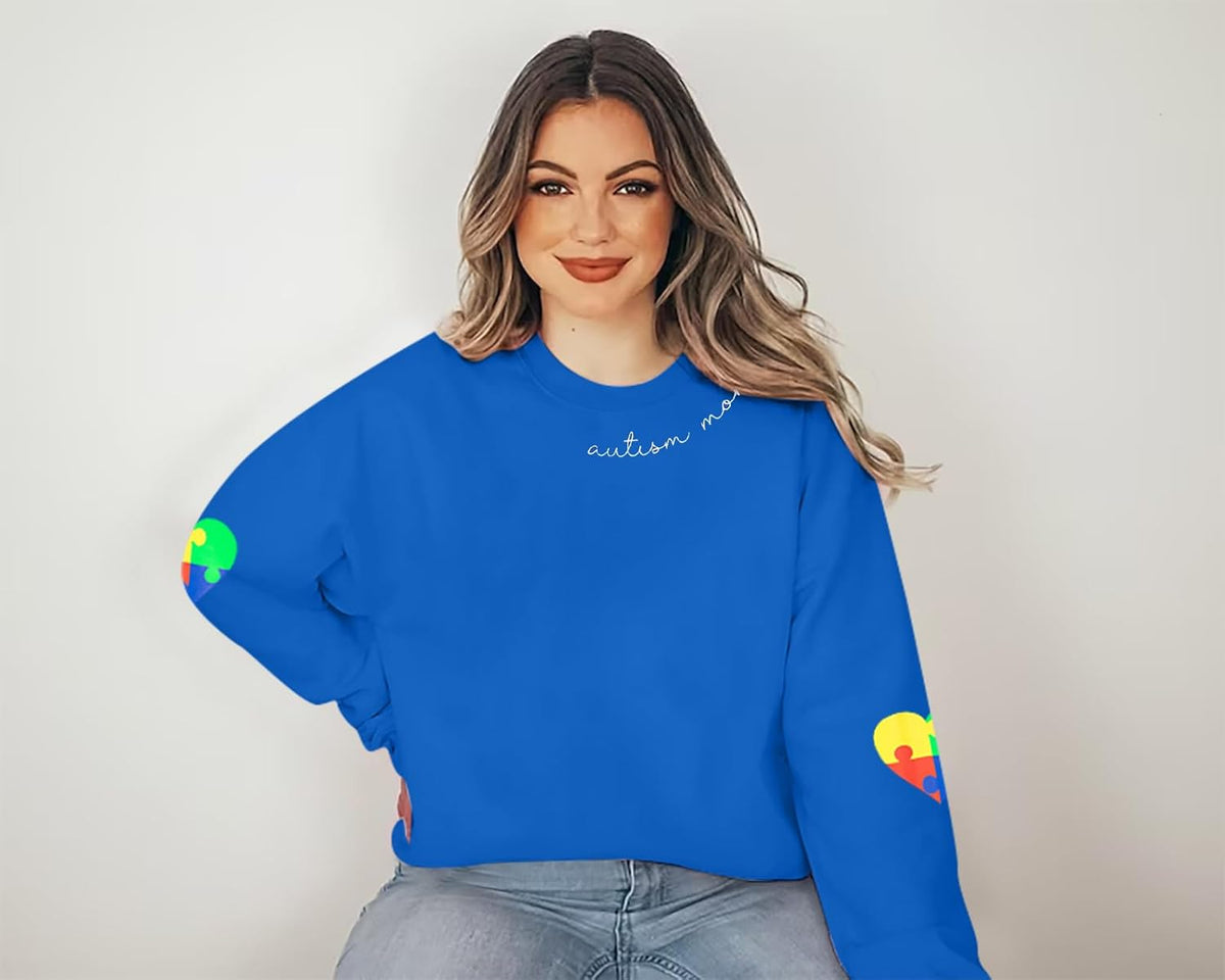 EGELEXY Autism Mom Sweatshirt Women : Autism Awareness Tops Puzzle Graphic Autistic Support Clothes