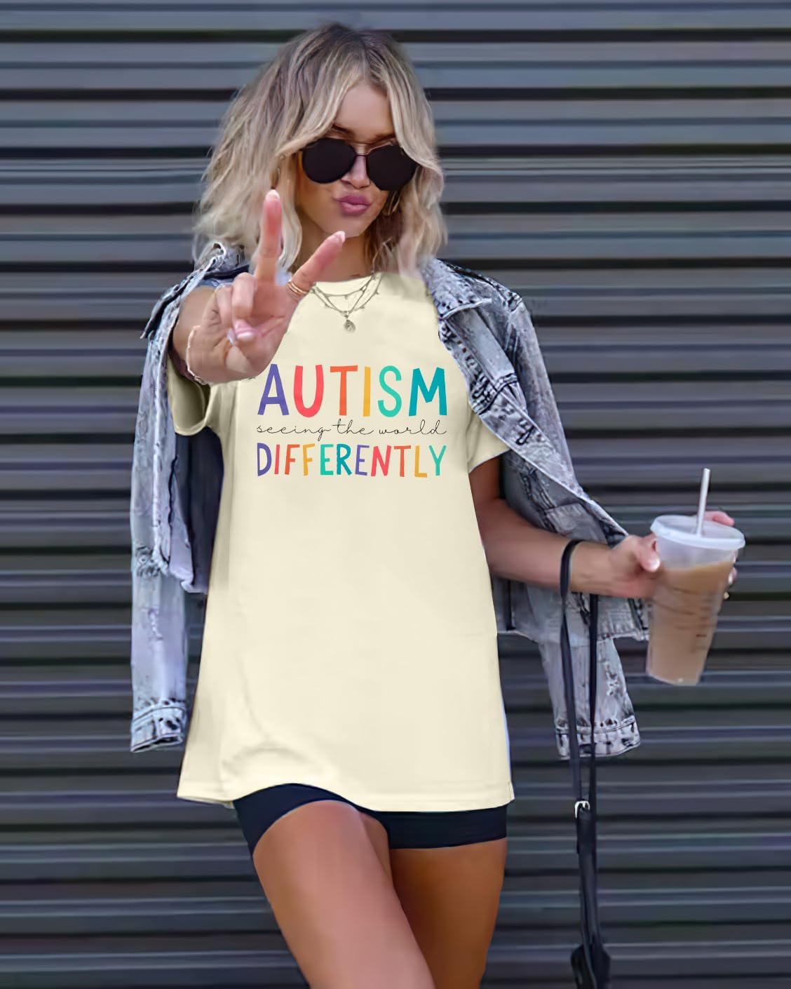 ASTANFY Autism Awareness Shirt Women Autism Seeing The World Differently T-Shirt Casual Bleached Inspirational Tee Tops