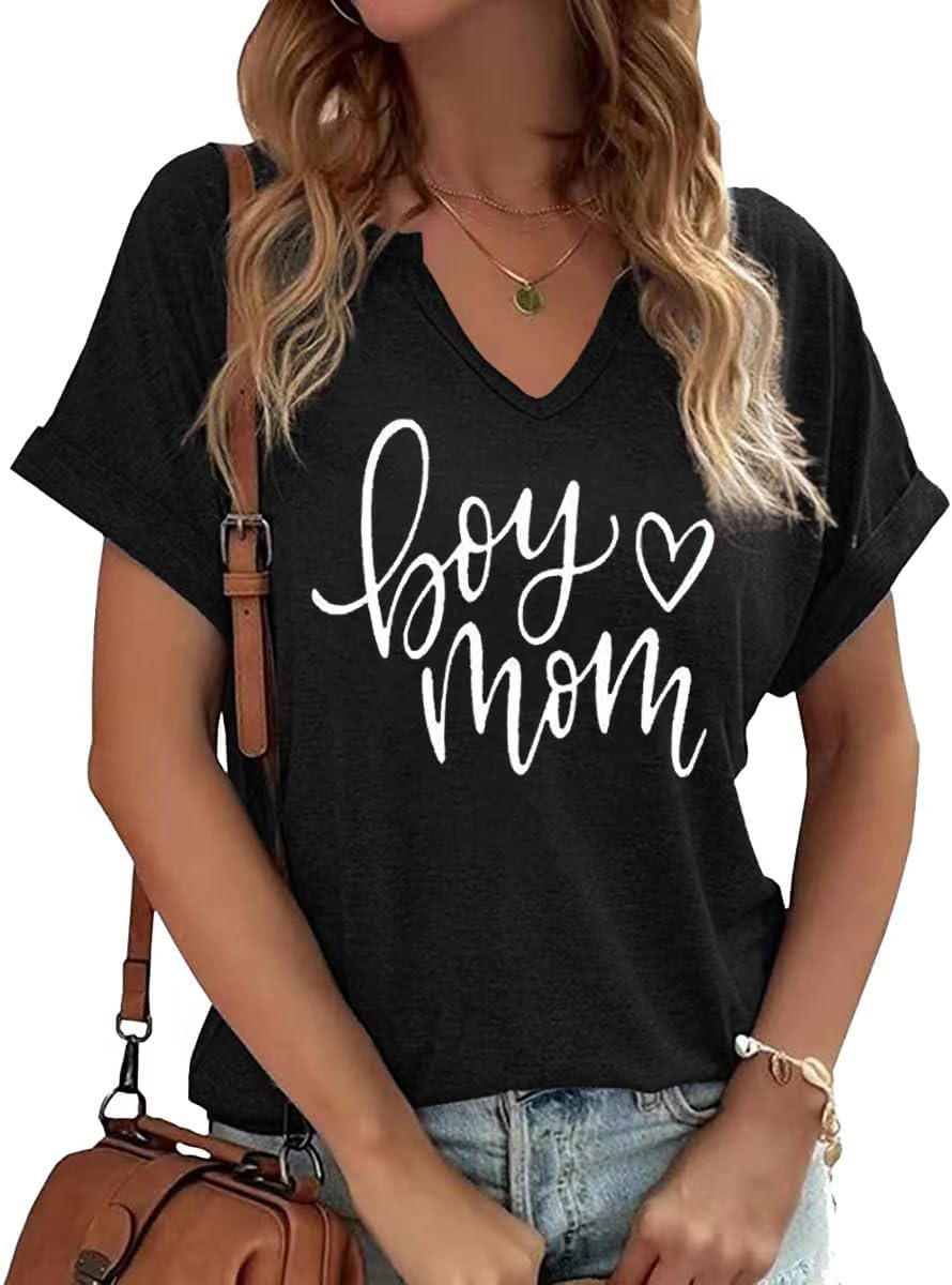 Mama V Neck Shirt Women Funny Mom Life T-Shirt Mother&#39;s Day Short Sleeve Graphic Tees Mama Gift Casual Tops Blouse Mother Shirt