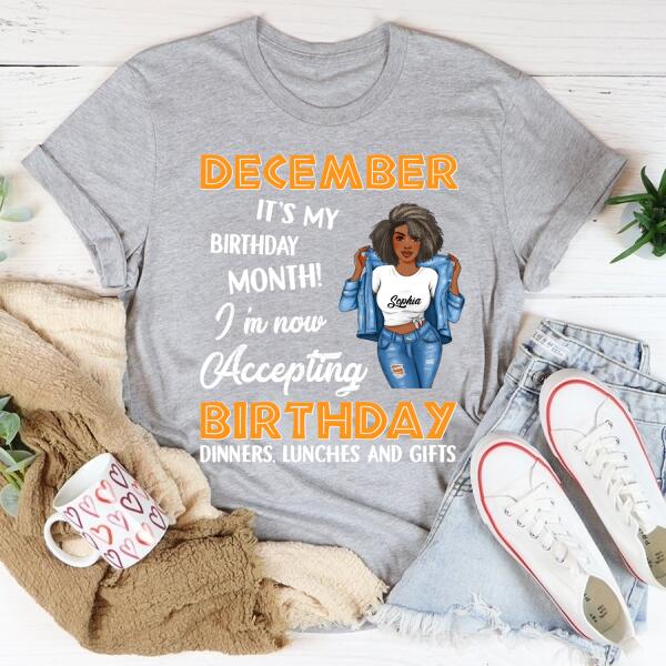 Personalized Birthday Shirt, December Birthday Gifts For Afro Woman, December Birthday Gifts