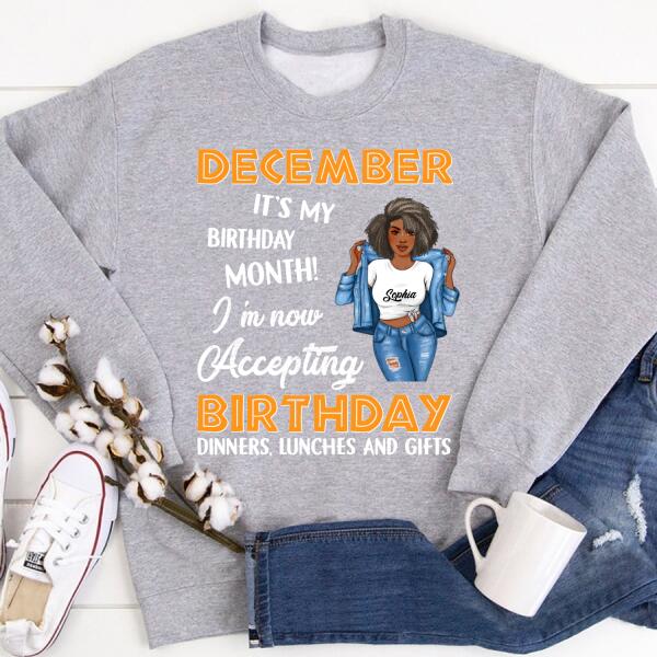 Personalized Birthday Shirt, December Birthday Gifts For Afro Woman, December Birthday Gifts