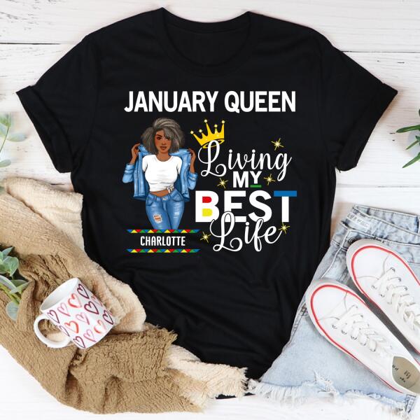 Personalized Birthday Shirt, January Birthday Gifts For Afro Woman, January Birthday Gifts