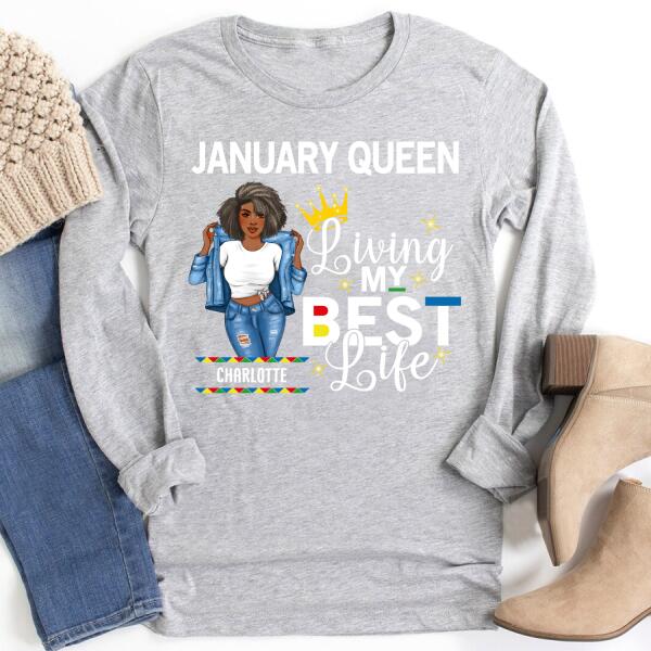 Personalized Birthday Shirt, January Birthday Gifts For Afro Woman, January Birthday Gifts