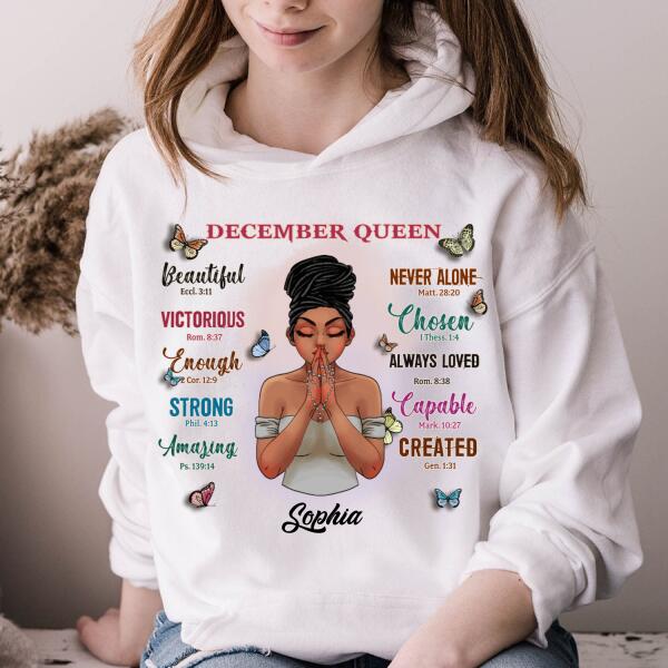 Personalized Birthday T Shirt, Queens Are Born In December Cotton T-Shirt, December Birthday Gifts For Afro Woman, December Birthday Gifts