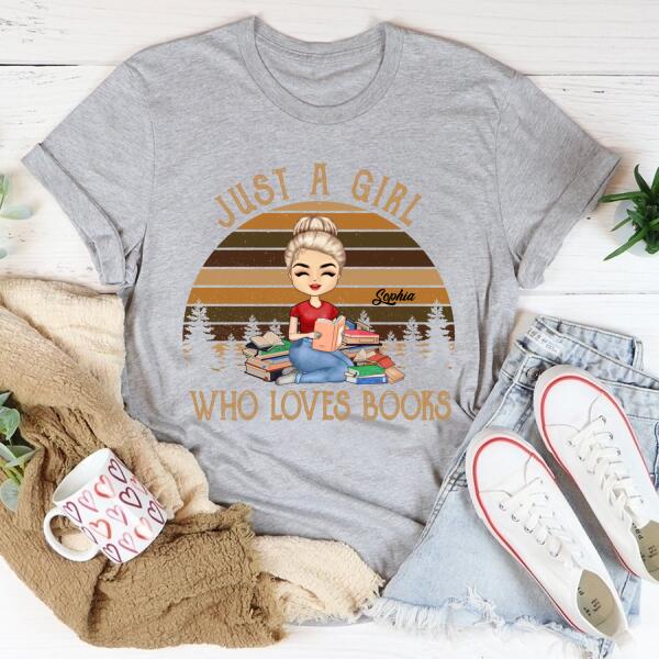 Personalized Birthday T Shirt, Book Lover Shirt, Reading Gifts Cotton Shirt, Just a Girl Who loves Books