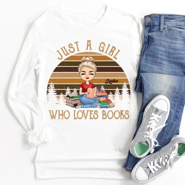 Personalized Birthday T Shirt, Book Lover Shirt, Reading Gifts Cotton Shirt, Just a Girl Who loves Books