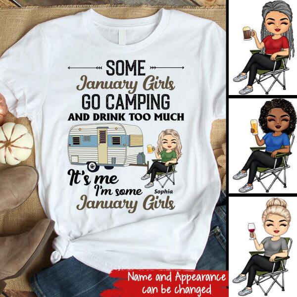 Personalized Birthday T Shirt, Camping birthday shirt, Some January Girls go camping, Campers Gift, Camping Lover Unisex Cotton T Shirt