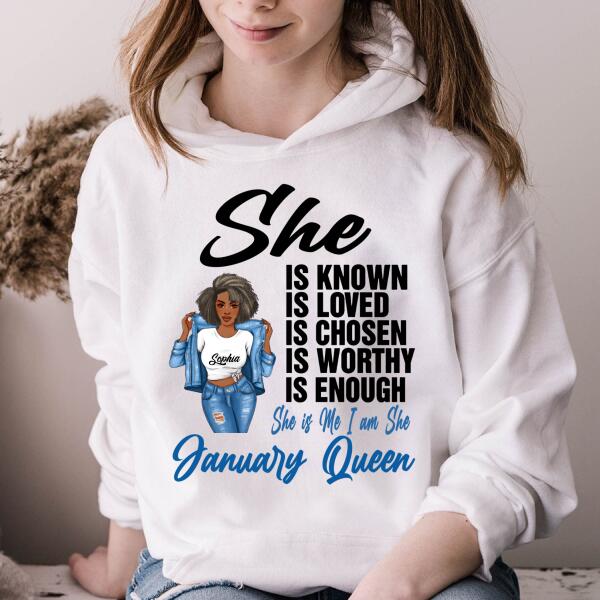 Personalized Birthday T Shirt, January Queen shirt, Queens Are Born In January Cotton T-Shirt, January Birthday Gifts For Afro Woman, January Birthday Gifts