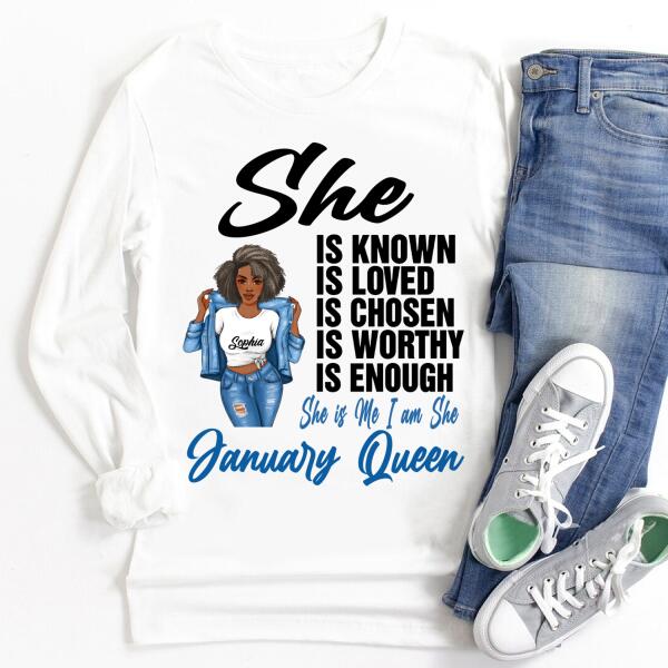 Personalized Birthday T Shirt, January Queen shirt, Queens Are Born In January Cotton T-Shirt, January Birthday Gifts For Afro Woman, January Birthday Gifts