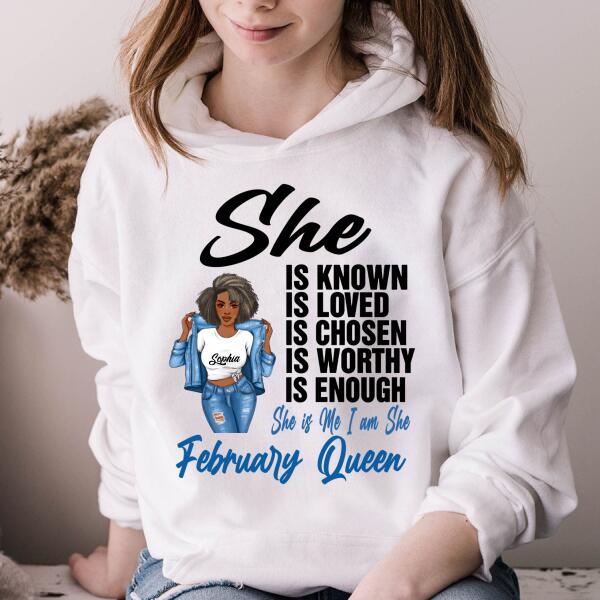 Personalized Birthday T Shirt, February Queen shirt, Queens Are Born In February Cotton T-Shirt, February Birthday Gifts For Afro Woman, February Birthday Gifts