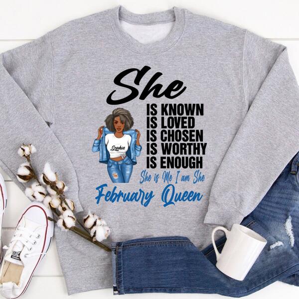 Personalized Birthday T Shirt, February Queen shirt, Queens Are Born In February Cotton T-Shirt, February Birthday Gifts For Afro Woman, February Birthday Gifts
