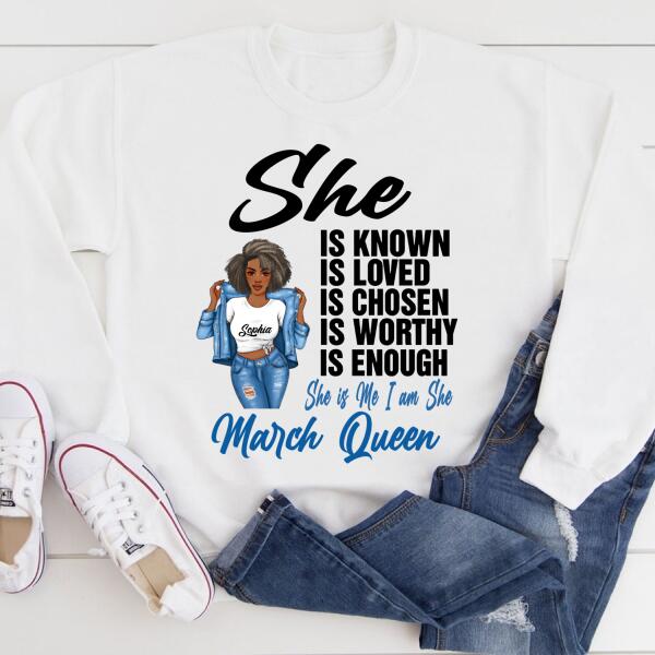 Personalized Birthday T Shirt, March Queen shirt, Queens Are Born In March Cotton T-Shirt, March Birthday Gifts For Afro Woman, March Birthday Gifts
