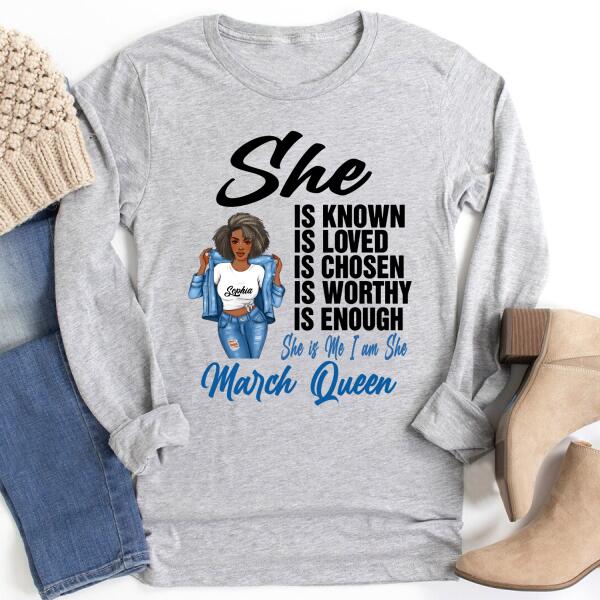 Personalized Birthday T Shirt, March Queen shirt, Queens Are Born In March Cotton T-Shirt, March Birthday Gifts For Afro Woman, March Birthday Gifts