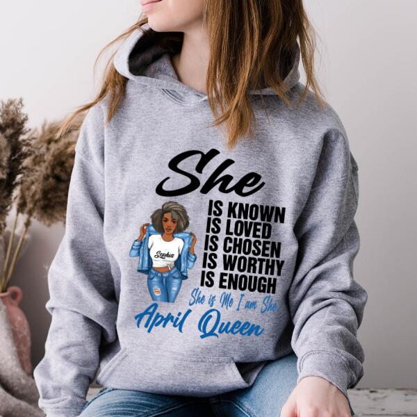 Personalized Birthday T Shirt, April Queen shirt, Queens Are Born In April Cotton T-Shirt, April Birthday Gifts For Afro Woman, April Birthday Gifts
