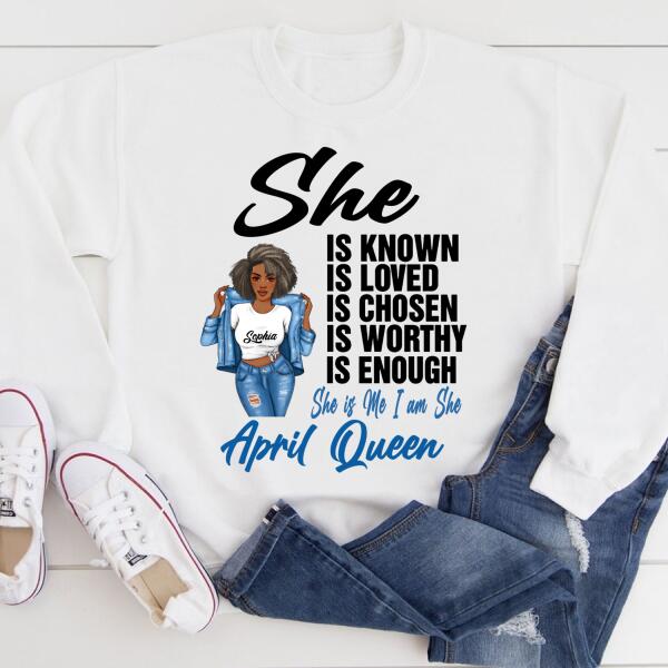 Personalized Birthday T Shirt, April Queen shirt, Queens Are Born In April Cotton T-Shirt, April Birthday Gifts For Afro Woman, April Birthday Gifts