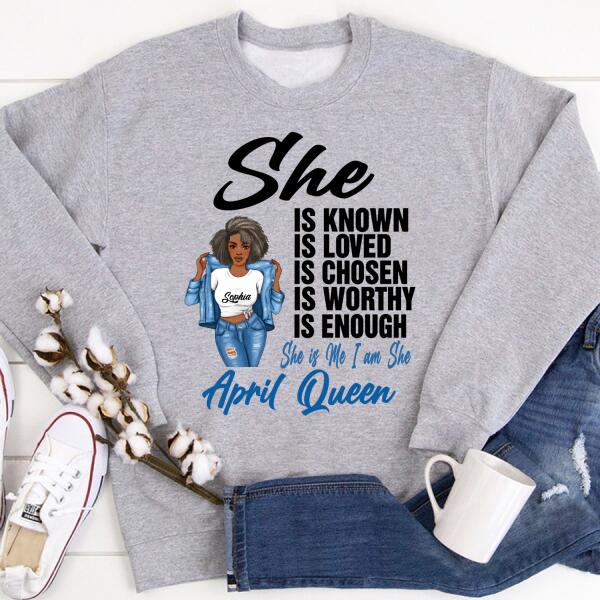 Personalized Birthday T Shirt, April Queen shirt, Queens Are Born In April Cotton T-Shirt, April Birthday Gifts For Afro Woman, April Birthday Gifts