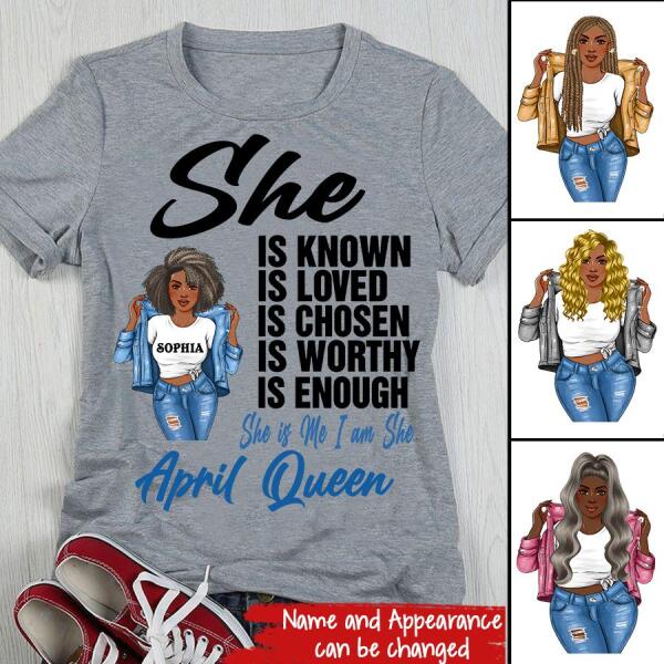 Personalized Birthday T Shirt, April Queen shirt, Queens Are Born In April Cotton T-Shirt, April Birthday Gifts For Afro Woman, April Birthday Gifts
