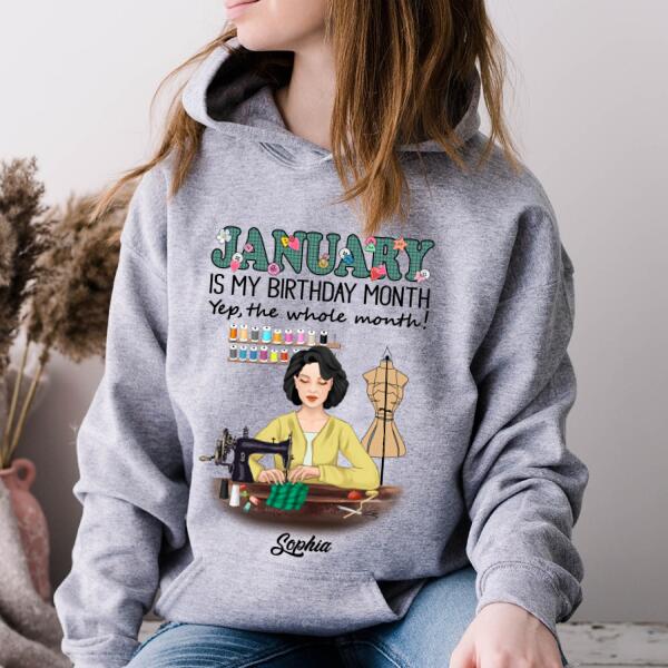 Personalized Birthday T Shirt, January Birthday Shirt, Sewing Lover Cotton Shirt For Women, January Birthday Gifts