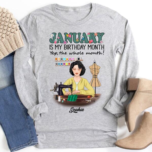 Personalized Birthday T Shirt, January Birthday Shirt, Sewing Lover Cotton Shirt For Women, January Birthday Gifts