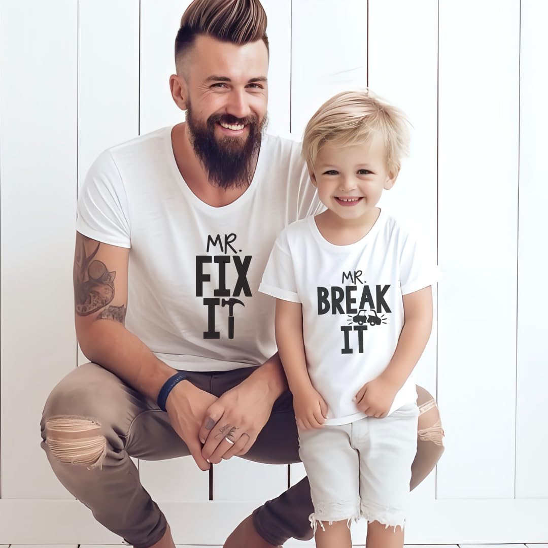 Mr Break It Mr Fix It Funny Dad Son Matching Father&#39;s Day T-Shirt, Dad and Baby Matching Outfits, Father Son Matching, Twin Dad, Daddy Daughter Matching Shirts, Birthday Gift for Dad, New Dad Gifts.